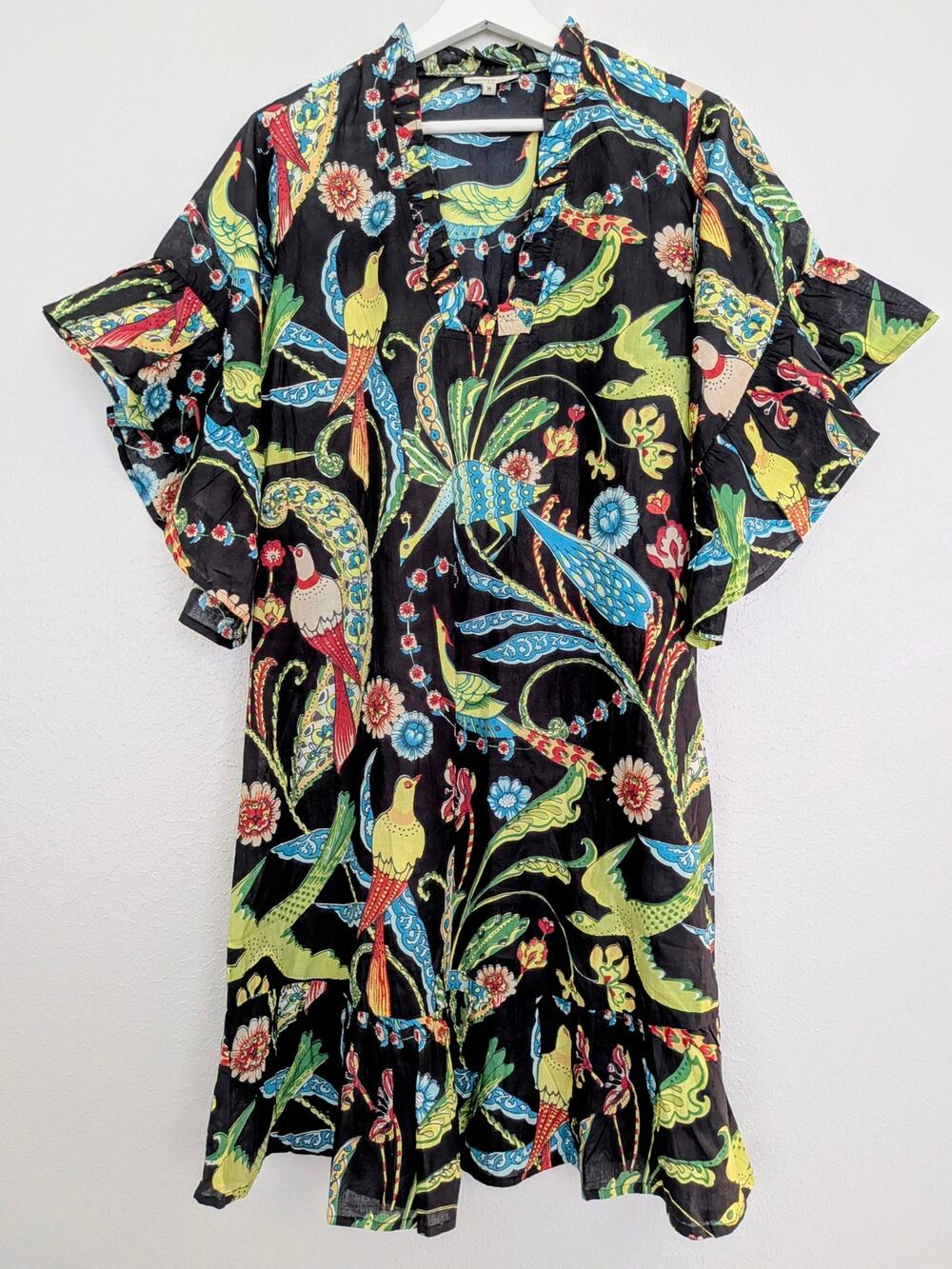 Fitzroy and Willa Black Soleil Bird Print Mini Dress Shift Dress Medium EUC
